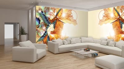 Fotobehang Vlies Vogel | Bruin, Geel | GROOT 624x219cm
