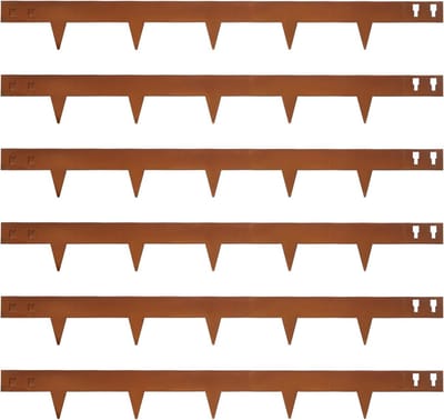 Set van 6 Roestkleurige Stalen Tuinranden voor Borders en Bloembedden - 101 cm Lang