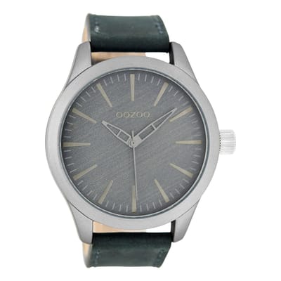 OOZOO Timepieces - Grijze horloge met blauwe leren band - C7426
