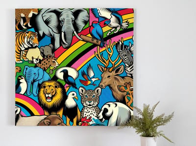 Pop art dieren schilderij | Animalistic expressions in vibrant colors: a modern pop art creation | Kunst - 60x60 centimeter op Forex | Foto op Forex
