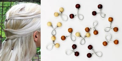 Haar binders met houten kralen lichtbruin/naturel/bruin