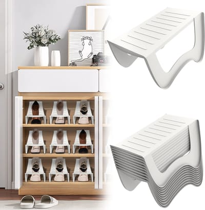 Froadp 20x Wit Stapelbare Schoenenhouder – Antislip Schoenenorganizer voor Kast, Dubbellaags Design, 25x14,5x14 c2