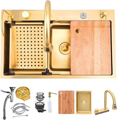 Keukenspoelbak - Spoelbak Goud - Keukenwerk Optimaliseren - Nano Roestvrijstaal - 68x45cm - Goud