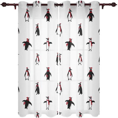 Dierenthema Schattige Pinguïn Close-up Raamgordijnen Gordijnen voor Woonkamer Decoratieve Artikelen Woonkamer 135W x 60H(cm)