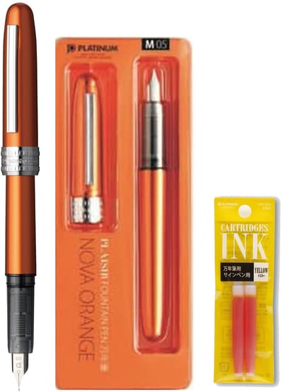 Platinum Japan - Plaisir Fountain Pen - FIJN - Vulpen - Oranje - penpunt: fijn 03 - Met extra navullingen Oranje