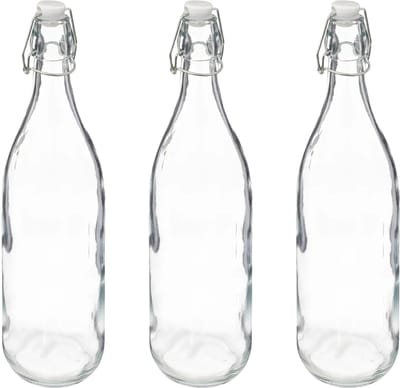 5Five Beugelfles/weckfles - 3x - glas - transparant - luchtdicht - 1 liter - waterfles - limonade