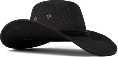 KIMU® Cowboyhoed Zwart Flax - Lichtgewicht Zwarte Linnen Cowboy Western Hoed Vlecht Dames Heren - Cowgirl Vlas Yellowstone Festival