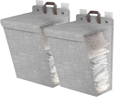 Wasmand met deksel en handgrepen - Ruimtebesparend en opvouwbaar - Grote capaciteit - Voor badkamer, bijkeuken, slaapkamer - Set van 2 stuks