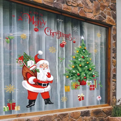 decalmile Kerstmis Muurstickers Kerstman Kerstboom Sneeuwvlok Muurtattoo Venster Slaapkamer Woonkamer Wanddecoratie
