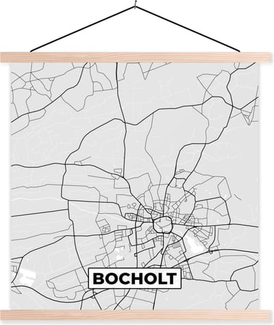 Posterhanger incl. Poster 40x40 cm - Schoolplaat - Bocholt - Kaart - Stadskaart - Plattegrond - Duitsland - Textielposter - Blanke latten - Stadskaart