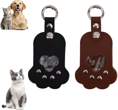 2 Stuks Sleutelhangers met Opbergruimte voor Dierenhaar, Leren Sleutelhanger in Vorm van Een Poot Als Aandenken Aan Uw Huisdier voor Het Verzamelen van Honden en Kattenhaar (Zwart, Bruin)
