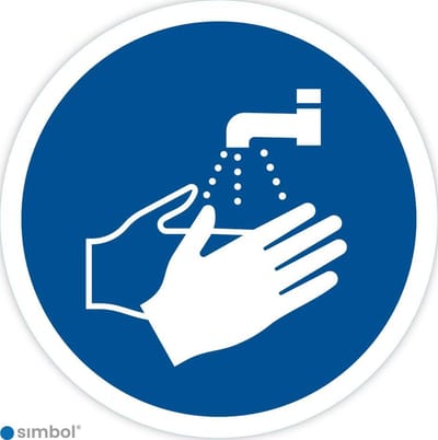 Simbol - Stickers Handen Wassen Verplicht (M011) - Duurzame Kwaliteit - Formaat ø 10 cm.