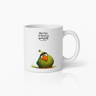 Schattige Vogel Mok | “Wees Niet Zo Hard Voor Jezelf” | Motiverend & Grappig Cadeau voor Vrienden, Kantoor of Verjaardag