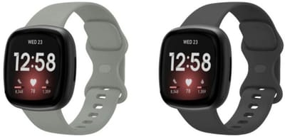 Strap-it siliconen smartwatch bandjes set (Grijs & Zwart) – geschikt voor Fitbit Versa 3/4/Sense/Sense 2 – comfortabel, flexibel & waterbestendig – maat L