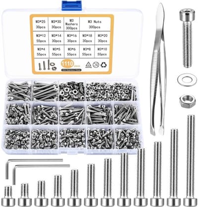 Allecto - Set van 1110 stuks M3 schroeven en moeren