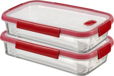 Curver Smart Cook Ovenschaal - Glas met deksel - Set van 2 x 3,7L - Rood/Transparant