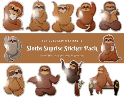 Luiaard Stickers - Sticker Pack met 10 Sloth Stickers - Sloth Sticker - Schattige Dieren - Luiaards - Journaling - Bullet Journal - Scrapbooking - Leuke Stickers - Laptop Sticker - Telefoon Sticker - Dieren - Dier - Lief - Cute