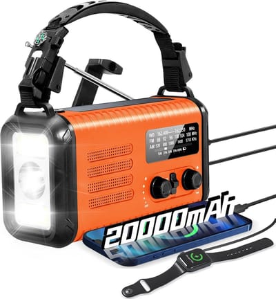 Noodradio - Zonne-radio Handslinger - Veiligheid Buiten - 20000mAh Batterij - 17.6 cm - Oranje