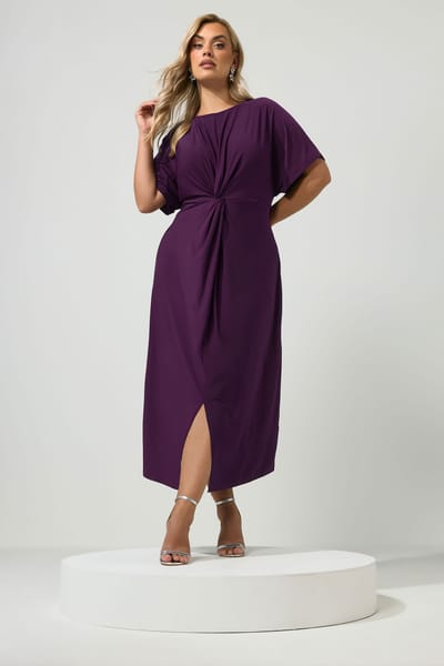 Yours London Donkerrode Jurk Met Knoop Aan De Voorkant Size 40