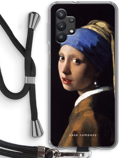 Hoesje met koord geschikt voor Samsung Galaxy A32 5G hoesje met Koord - The Pearl Earring - Telefoonhoesje met Zwart Koord - Bescherming aan alle Kanten en Over de Schermrand
