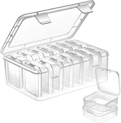 GELLDG Kleine opbergdoosjes - 5,5 x 5,5 x 2 cm - Set van 15 stuks - Mini opbergdoosjes - Gemaakt van transparant plastic - Met scharnierend deksel - Geschikt voor het bewaren van pillen, sieraden, knutselspullen en kleine onderdelen