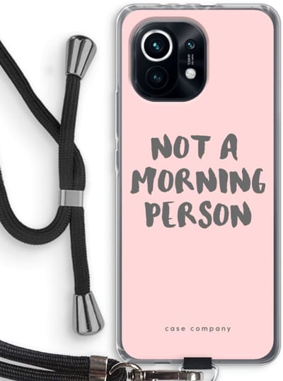 Case Company® - Hoesje met koord geschikt voor Xiaomi Mi 11 hoesje met Koord - Morning person - Telefoonhoesje met Zwart Koord - Bescherming aan alle Kanten en Over de Schermrand