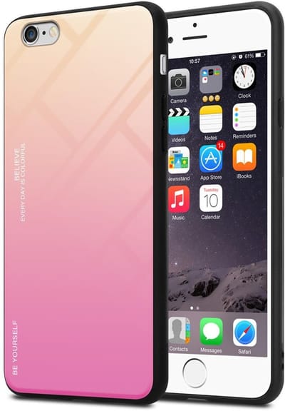 Cadorabo Hoesje geschikt voor Apple iPhone 6 / 6S in GEEL - ROZE - Tweekleurige beschermhoes van TPU-silicone Case Cover en achterzijde van gehard glas