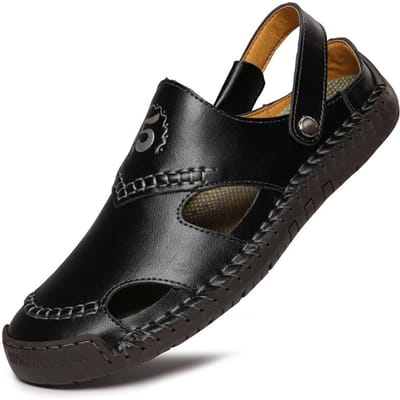 Heren Zomer Sandalen met Gesloten Teen voor Dubbel Gebruik Buiten Heren Sandalen Echt Leer Zachte Zool Antislip 45 black