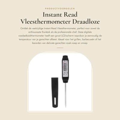 Dailygoods - Instant Read Vleesthermometer - Draadloze Kookthermometer - Groot LCD-scherm - Zwart - Grillen en Barbecue - Voor Voedsel en Olie