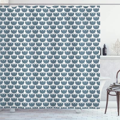 ABAKUHAUS Douchegordijn – Geometrisch patroon – 175x180 cm – Schieferblauw/Wit