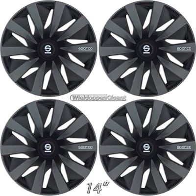 Wieldoppen LAZIO BKGR 14 inch zwart spaken + grijze accenten set a 4 stuks (CONTROLEER UW BANDENMAAT en lees a.u.b. de onderstaande, uitgebreide tekst!)