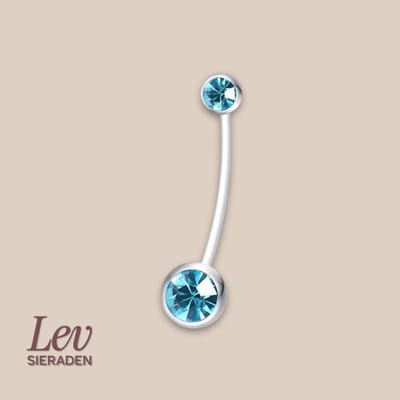 Lev Sieraden - Double jewelled zwangerschaps navel piercing - Zilver met Blauwe Zirkonia - 1.6 x 36mm - PTFE & Titanium - 5 en 8mm bolletjes met steen
