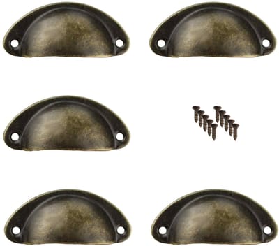 Komgreep Antiek - 5 stuks - Brons 80mm - Inclusief Schroeven - Meubelknop en Deurknop - Meubelgreep