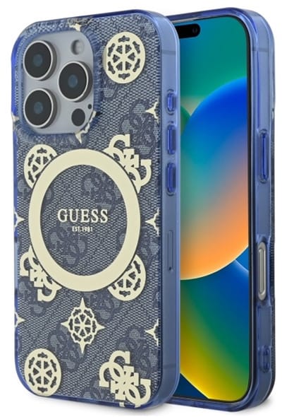 Guess Peony MagSafe - Telefoonhoesje - iPhone 16 Pro Max - Natuurinspiratie - Blauw - Luxe Ontwerp
