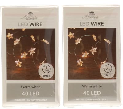 Anna's Collection Draadverlichting lichtsnoer - 2x - 40 sterren - lampjes - led - warm wit - 200 cm - lichtdraad