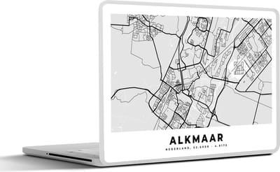 Laptop sticker - 15.6 inch - Kaart - Alkmaar - Zwart - Wit - 36x27,5cm - Laptopstickers - Laptop skin - Cover