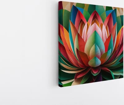 Saammp Canvas Schilderij - Kleurrijke Bloem Abstractie - Lotus Design - 20x20 - Foto op canvas - Wanddecoratie - Muurdecoratie Woonkamer - Kantoor Decoratie