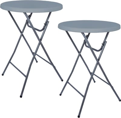 BRASQ Statafel Grijs - ø80 x 110 cm - Set van 2 - staantafel - partytafel - Bartafel - voor binnen en buiten - Vouwtafel - Inklapbaar - kunststof en metaal