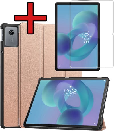 Hoesje - Geschikt voor Lenovo Idea Tab - Met Screenprotector - Hardcover Book Case - Trifold Bookcase Hoes - Hard Cover - Tablethoes - Rosé goud