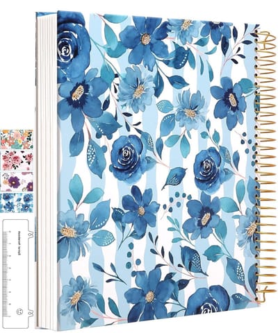 Hardcover Notitieboek - Gelinieerd Dagboek - Ideaal voor Studeren - Met Grote Zak - A4 Formaat - Met Bloemenprint