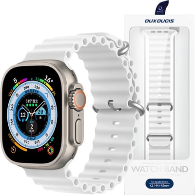 Dux - Ducis - Strap Horlogeband - 8 / 7 / 6 / 5 / 4 / 3 / 2 / SE - (41 / 40 / 38 - mm) - Siliconen - bandarmband - Wit - (OceanWave-versie)