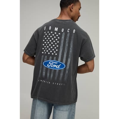 Gewassen Oversized T-shirt Met Ford Kentekenprint | Charcoal | Size 2XL