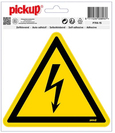 Pickup sticker gevaarlijke elektrische spanning driehoek 15 cm