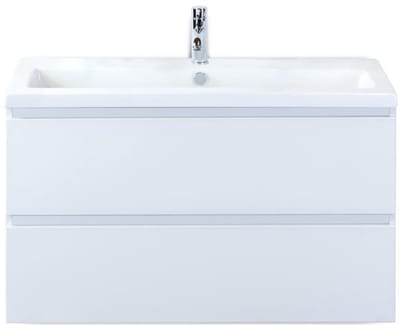 Vogue Badmeubelset 100 cm - Greeplijst in Kleur - Wit Hoogglans - Keramische Wastafel Wit 1 Kraangat