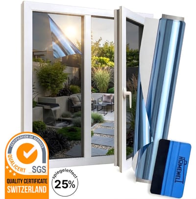 Homewell® Zonwerende Raamfolie - 60x200cm - Isolerend - Statisch & Herbruikbaar - Tegen Hitte & Inkijk - HR+ Geschikt – 25% Spiegeleffect Blauw