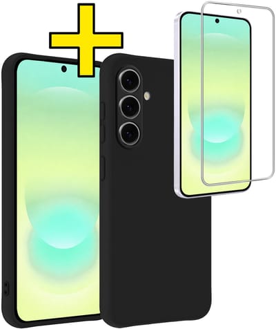 Hoesje - Met Screenprotector - Geschikt voor Samsung Galaxy A37 - Sterk & Shockproof - Back Cover - Siliconen Case - Telefoon Hoes - Telefoonhoesjes - Zwart