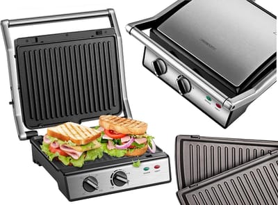 XXL Contactgrill - Elektrische Grill - Sandwiches Grillen - Afneembare Platen - 33.5 cm Breed - Roestvrij Staal
