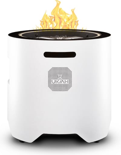Ukiah Voyager Wit Tuinhaard – Draagbare Terrashaard met Muziekfunctie, BeatSync vlammen en Warmteregelaar – Moderne Design Vuurtafel - Terrasverwarmer Gas met ingebouwde Bluetooth speakers - buitenhaard