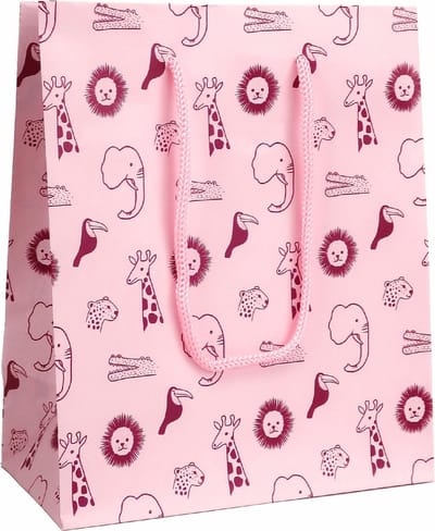 Luxe cadeautas met koord voor kinderen of geboorte - 24 x 10 x 33,5 cm - Jungle - Roze - 3 Stuks