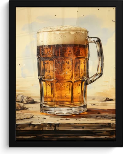 Poster in lijst - Fotolijst 30x40 cm - Posters - Vintage - Bier - Pul - Hout - Tafel - Drinken - Posterlijst zwart - Decoratie - Wanddecoratie woonkamer - Muurdecoratie slaapkamer